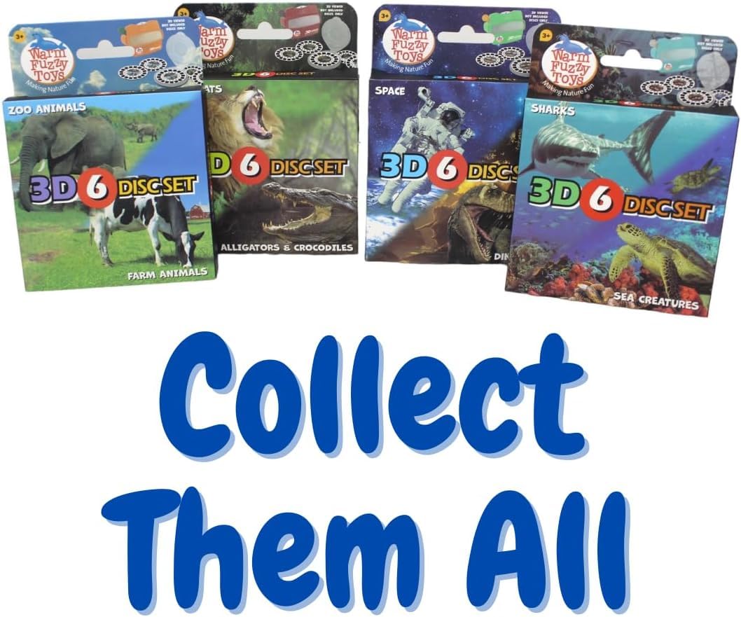 WARM FUZZY Toys Alligator and Big Cat Reels for Viewfinder - Viewfinder Reels for Kids & Adults, Classic Toys, 3D Reel, Retro Toys, Contains 6 Slide with 42 High Definition 3D Images