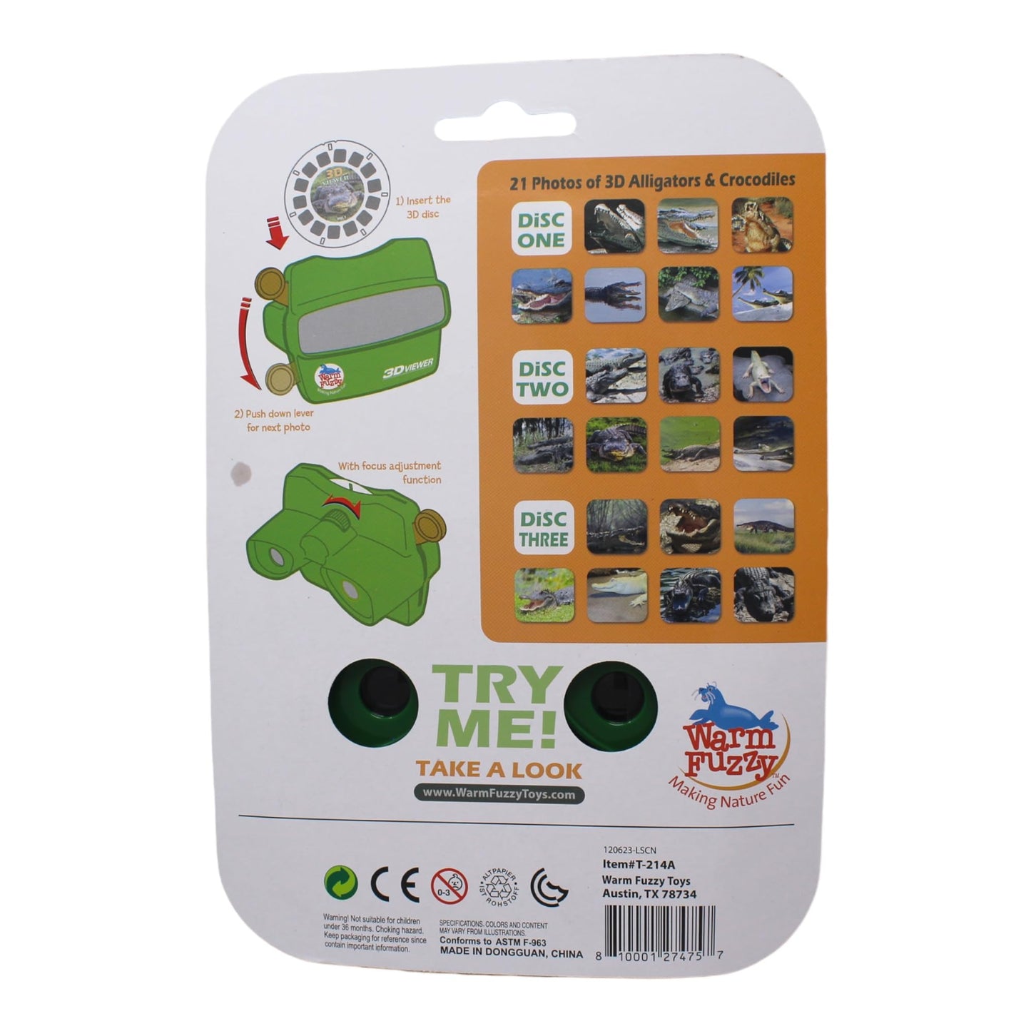 Warm Fuzzy 3D Viewfinder (Alligator) - Kids & Adults Classic Slide Viewer, 3D Reel Viewer, Retro Vintage Toys with 3 Reels - 21 High Definition 3D Images
