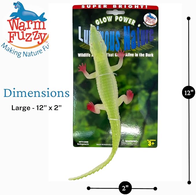WARM FUZZY Toys Super Bright Glow Animals ~ Wildlife Animals That Come Alive in The Dark. Super Bright Glow in The Dark Alligators, Bats, Snakes. Perfect for The Home or Classroom. (Alligator)