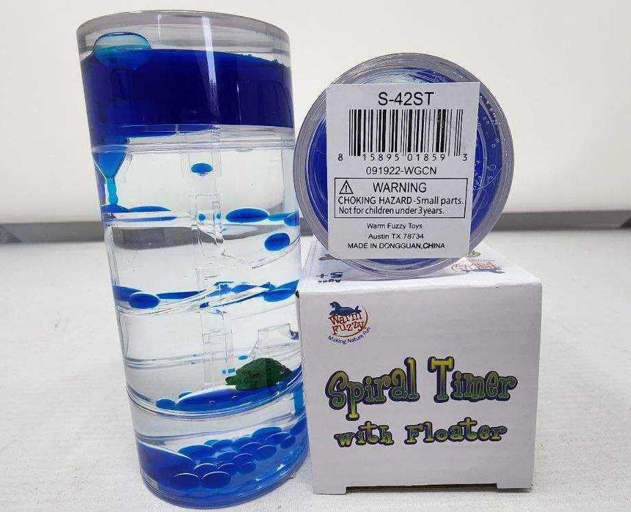 WARM FUZZY Toys (1) Sea Turtle Spiral Timer - 3 Minutes Liquid Motion Bubbler Timer for Kids - Bubble Drop Hourglass - Fidget Sensory Toys for Prize Box, PTA, Stocking Stuffers