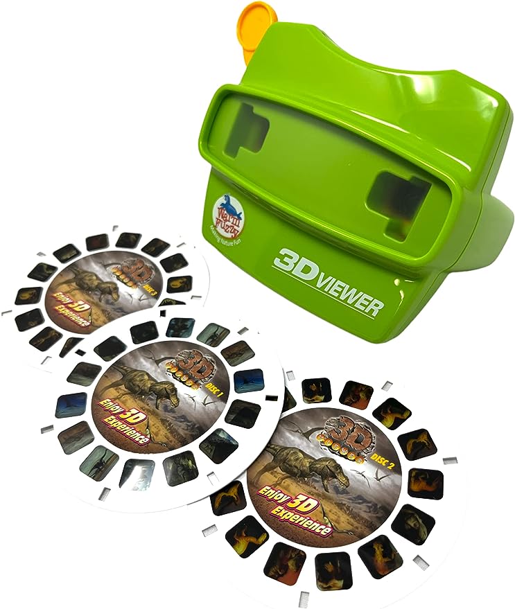 Warm Fuzzy 3D Viewfinder (Dinosaur) - Kids & Adults, Slide Viewer, 3D Reel Viewer, Retro & Vintage Toys with 3 Reels - 21 High Definition 3D Images