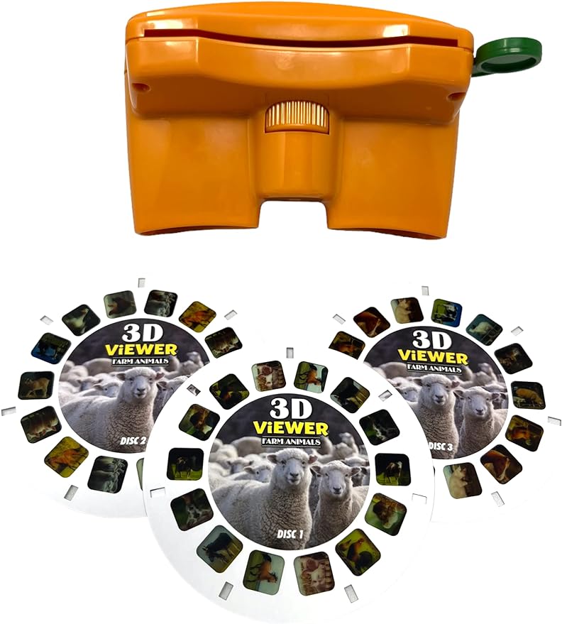 Warm Fuzzy 3D Viewfinder (Farm) - Kids & Adults Classic Slide Viewer, 3D Reel Viewer, Retro Vintage Toys with 3 Reels - 21 High Definition 3D Images