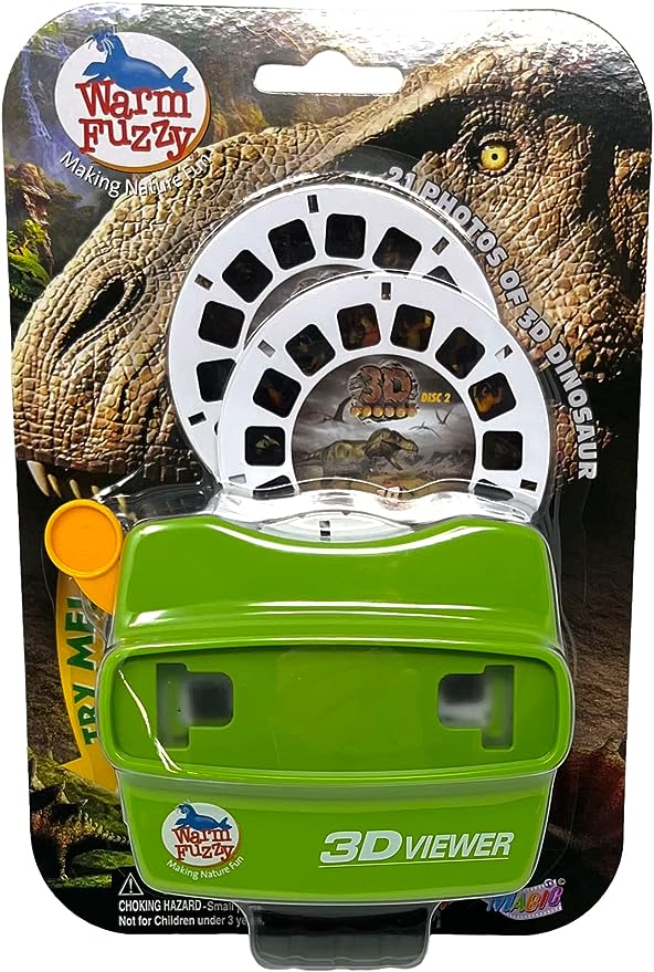 Warm Fuzzy 3D Viewfinder (Dinosaur) - Kids & Adults, Slide Viewer, 3D Reel Viewer, Retro & Vintage Toys with 3 Reels - 21 High Definition 3D Images