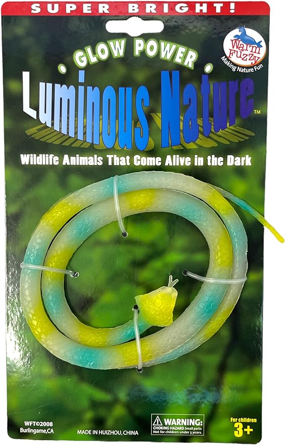 WARM FUZZY Toys Super Bright Glow Animals ~ Wildlife Animals That Come Alive in The Dark. Super Bright Glow in The Dark Alligators, Bats, Snakes. Perfect for The Home or Classroom. (Snake)