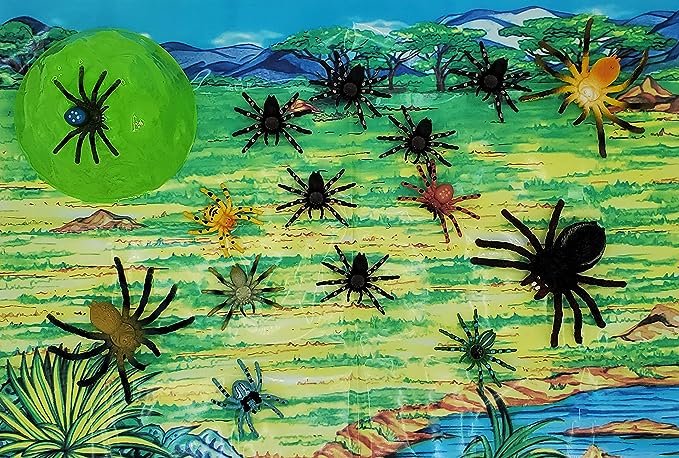 WARM FUZZY Toys Kids Tub of 7 Realistic Spider Figurines, 1 Tub & Playmat - Engaging Educational Playtime - Ultimate Fun & Learning Experience for Home or Classroom (Ages 3+)