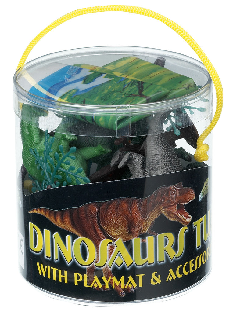 WARM FUZZY Toys Kids Tub of 7 Realistic Dinosaur Figurines, 1 Tub & Playmat - Engaging Educational Playtime - Ultimate Fun & Learning Experience for Home or Classroom (Ages 3+)