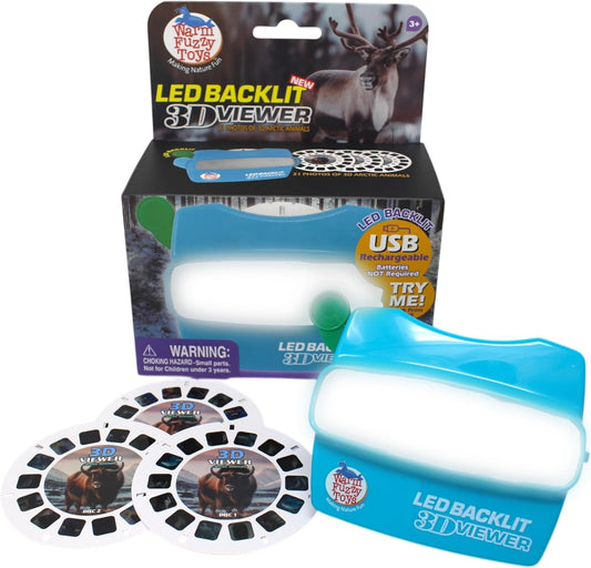 WARM FUZZY Toys LED Backlit 3D Viewer – (Arctic) – New 2025 USB-C Rechargeable Slide Viewer for Kids & Adults Includes 3 Reels with 21 HD 3D Images – Patent-Pending Retro Toy, No Light Source Needed