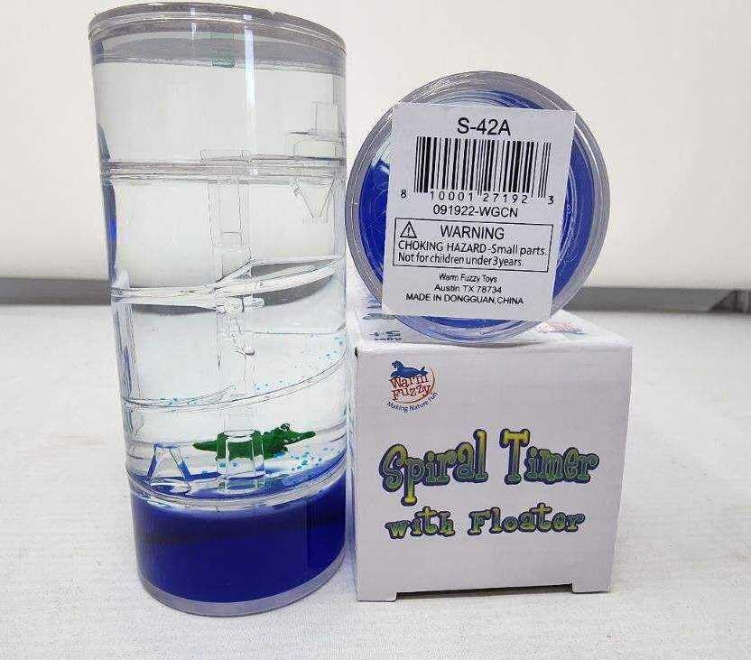 WARM FUZZY Toys (1) Alligator Spiral Timer - 3 Minutes Liquid Motion Bubbler Timer for Kids - Bubble Drop Hourglass - Fidget Sensory Toys for Prize Box, PTA, Stocking Stuffers