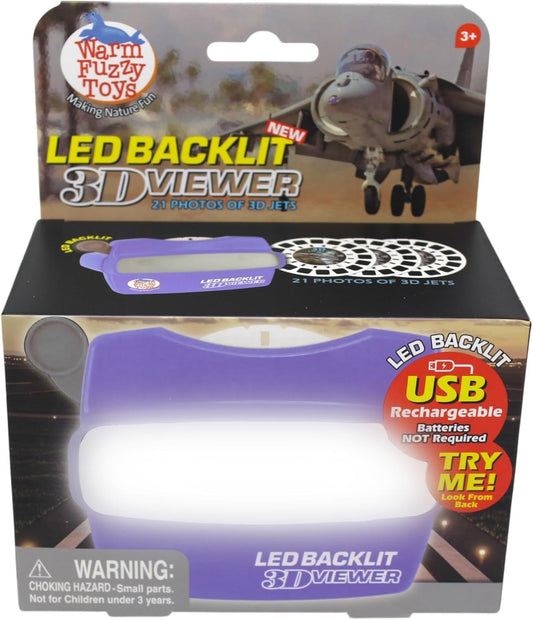 WARM FUZZY Toys LED Backlit 3D Viewer – (Jets) – New 2025 USB-C Rechargeable Slide Viewer for Kids & Adults Includes 3 Reels with 21 HD 3D Images – Patent-Pending Retro Toy, No Light Source Needed