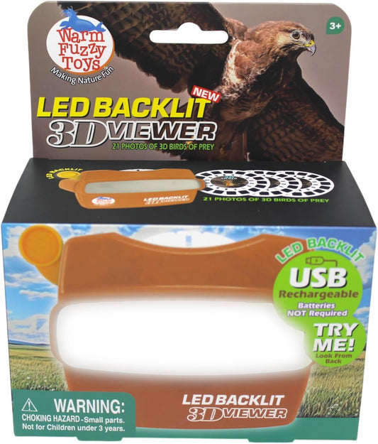 WARM FUZZY Toys LED Backlit 3D Viewer – (Birds Prey) – New 2025 USB-C Rechargeable Viewer for Kids & Adults Includes 3 Reels with 21 HD 3D Images – Patent-Pending Retro Toy, No Light Source Needed