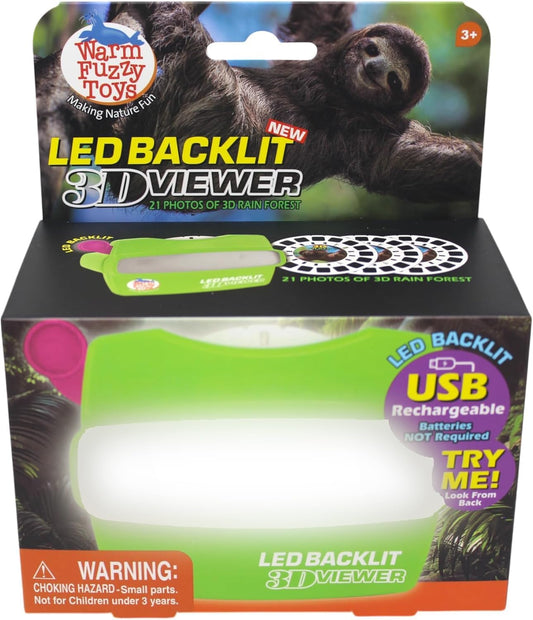 WARM FUZZY Toys LED Backlit 3D Viewer – (Rainforest) – New 2025 USB-C Rechargeable Viewer for Kids & Adults Includes 3 Reels with 21 HD 3D Images – Patent-Pending Retro Toy, No Light Source Needed