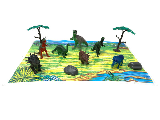 WARM FUZZY Toys Kids Tub of 7 Realistic Dinosaur Figurines, 1 Tub & Playmat - Engaging Educational Playtime - Ultimate Fun & Learning Experience for Home or Classroom (Ages 3+)