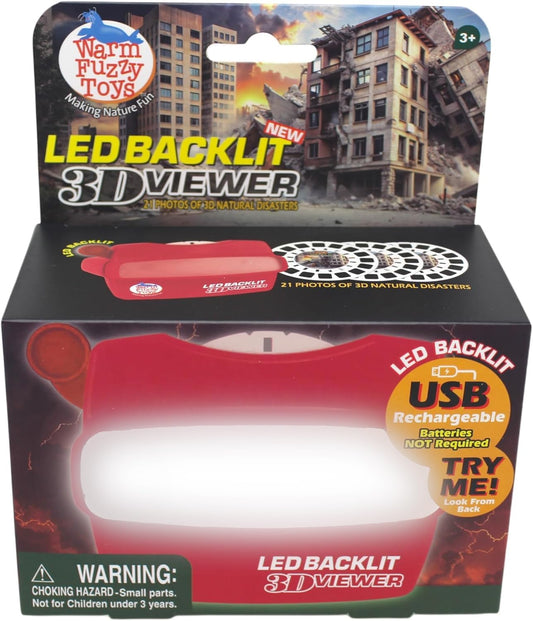 WARM FUZZY Toys LED Backlit 3D Viewer – (Natural Disasters) – New 2025 USB-C Rechargeable Viewer for Kids & Adults Includes 3 Reels with 21 HD 3D Images - Patent Pending Retro Toy