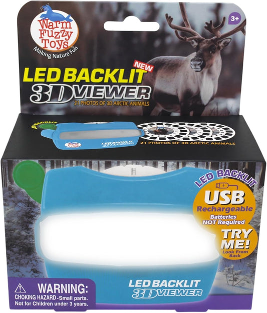 WARM FUZZY Toys LED Backlit 3D Viewer – (Arctic) – New 2025 USB-C Rechargeable Slide Viewer for Kids & Adults Includes 3 Reels with 21 HD 3D Images – Patent-Pending Retro Toy, No Light Source Needed