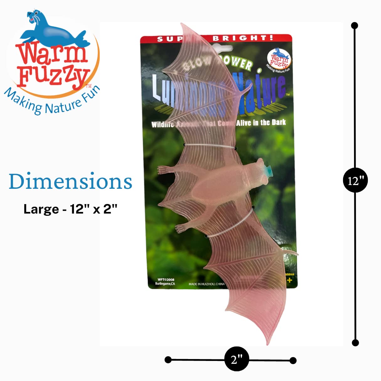 WARM FUZZY Toys Super Bright Glow Animals ~ Wildlife Animals that Come Alive in the Dark. Super Bright Glow in the Dark Alligators, Bats, Snakes. Perfect for the Home or Classroom. (Bat)