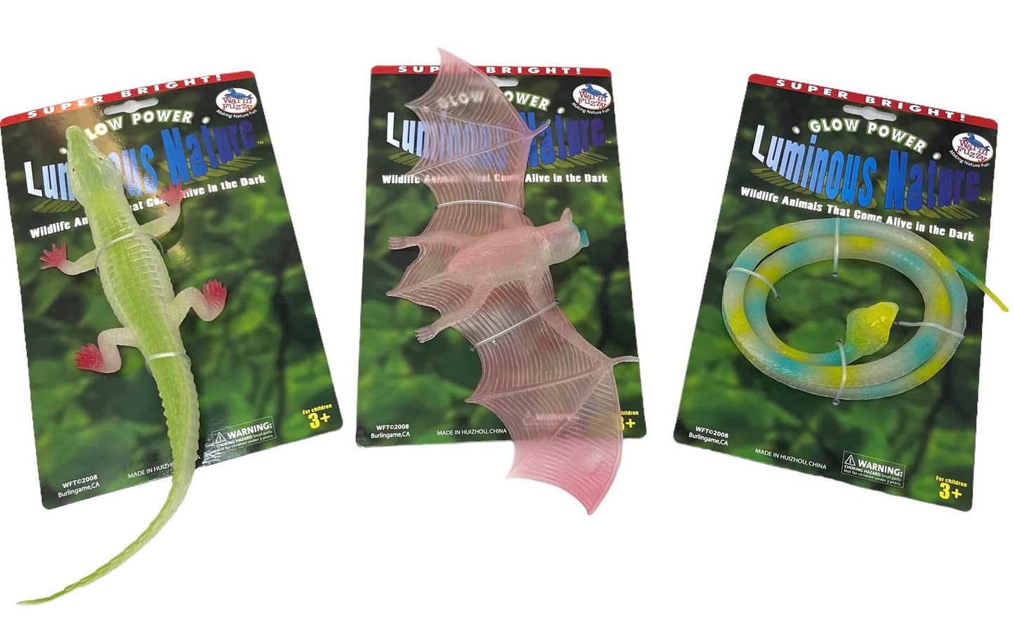 WARM FUZZY Toys Super Bright Glow Animals ~ Wildlife Animals that Come Alive in the Dark. Super Bright Glow in the Dark Alligators, Bats, Snakes. Perfect for the Home or Classroom. (Bat)