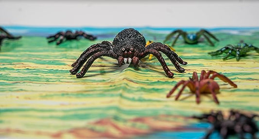 WARM FUZZY Toys Kids Tub of 7 Realistic Spider Figurines, 1 Tub & Playmat - Engaging Educational Playtime - Ultimate Fun & Learning Experience for Home or Classroom (Ages 3+)
