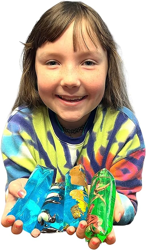 WARM FUZZY Toys - Water Wigglers Sensory Toys - Sensory Tubes - Squishy Sensory Water Wiggler Toy - Fidget Toys for Birthday, Party Favor, Prize Box, PTA Carnival or School Fundraisers - Dinosaur