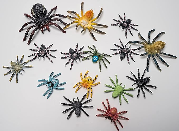 WARM FUZZY Toys Kids Tub of 7 Realistic Spider Figurines, 1 Tub & Playmat - Engaging Educational Playtime - Ultimate Fun & Learning Experience for Home or Classroom (Ages 3+)