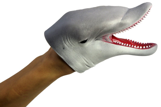 WARM FUZZY Toys (1) Dolphin Hand Puppets Realistic Latex Soft Animal Head Toys Set, Hand Puppet Toys Gift for Kids, Party Show Imaginative Play